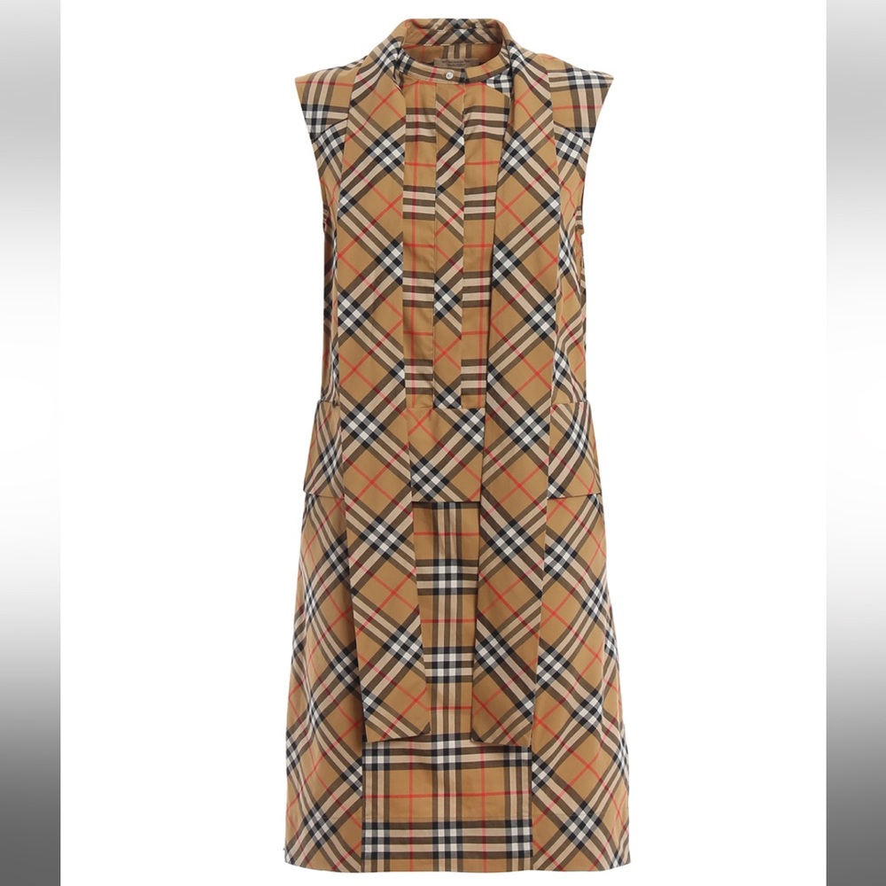 NWT Burberry Luna Tie-Neck Vintage Check Cotton Dress Size 10